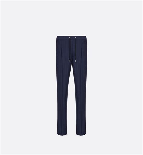 Striped Track Pants Navy Blue Wool Twill 